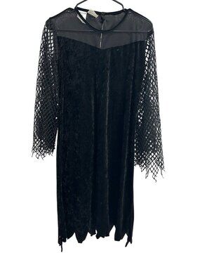 Black Velvet Mesh Long Sleeve PMG Halloween Costume Dress Size L Witchy Goth